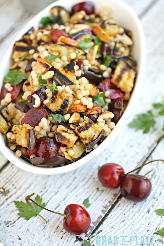 Grilled Eggplant, Cherries, and Couscous Salad is a great summer-season dish!
