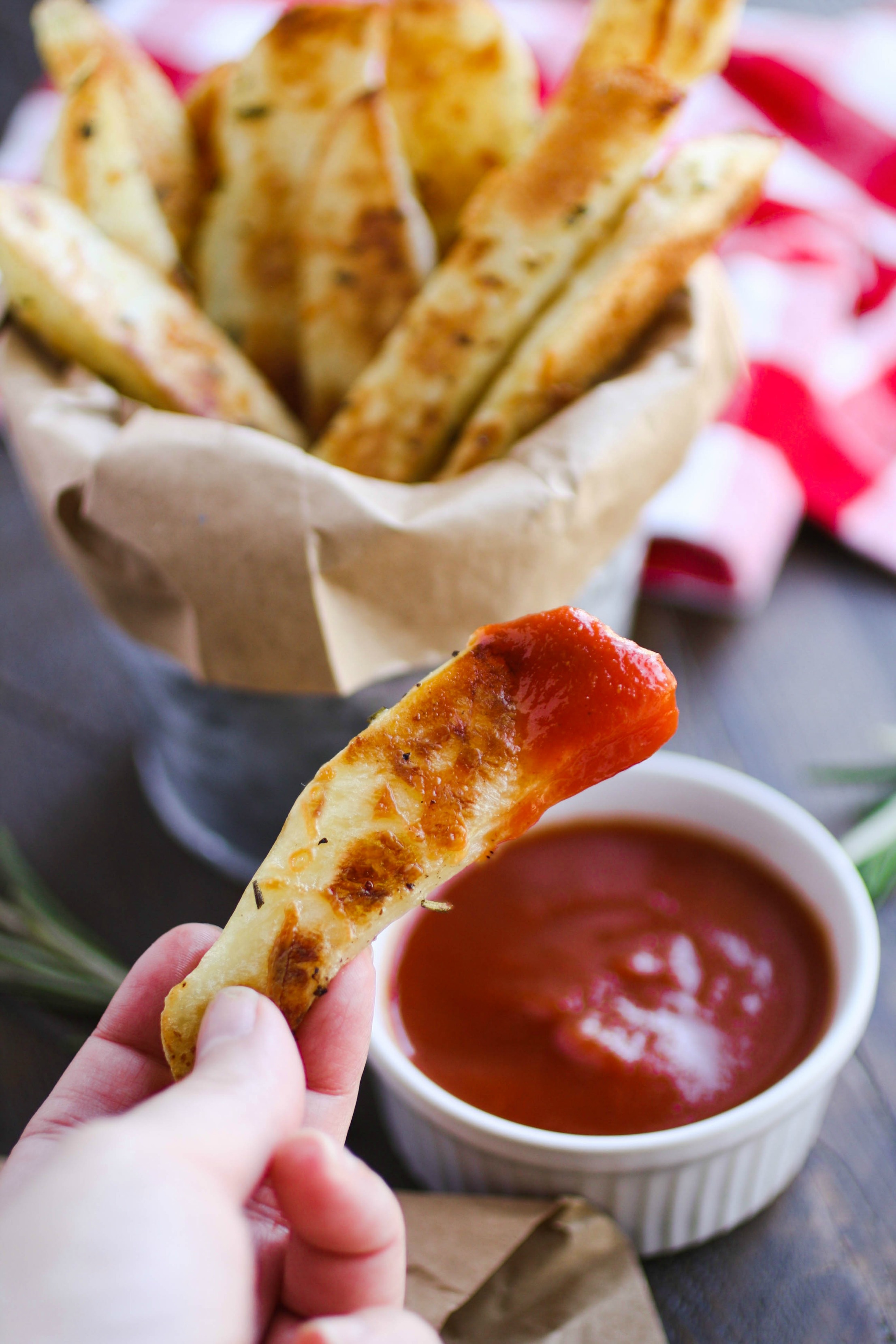 Oven Baked Rosemary Steak Fries with Homemade Ketchup