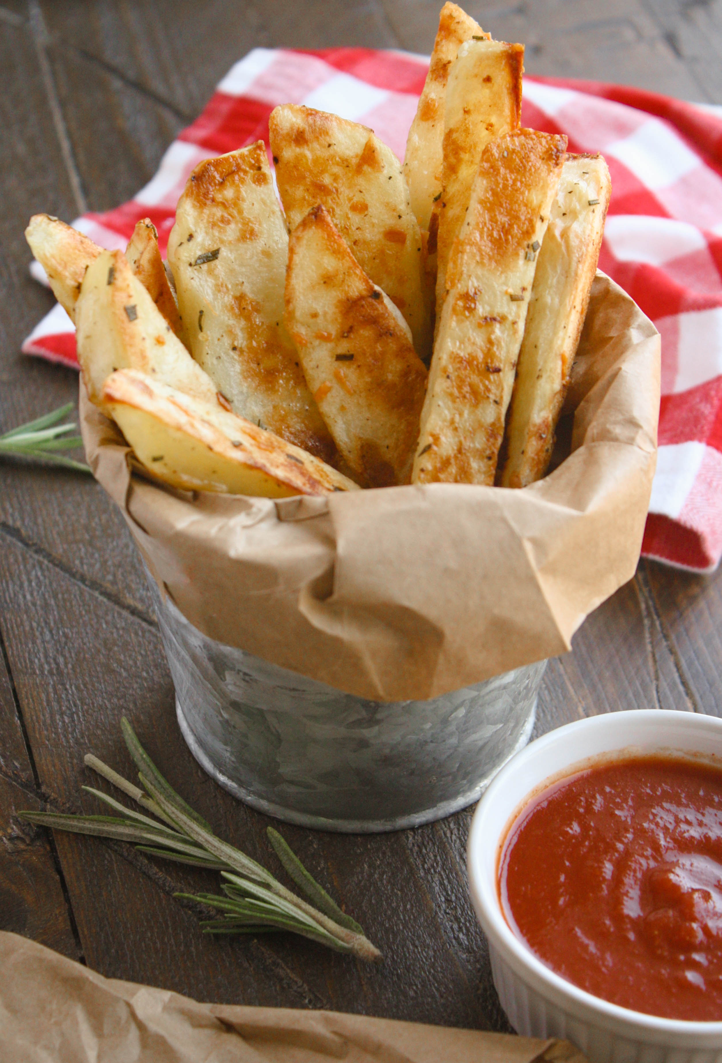 Oven Baked Rosemary Steak Fries with Homemade Ketchup