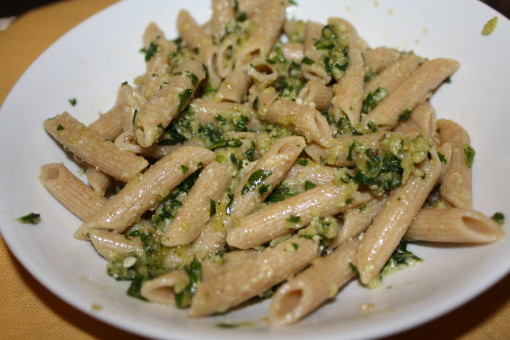 Penne with arugula pesto
