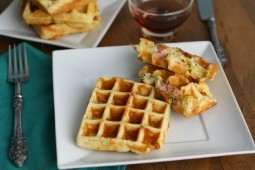 Savory Waffles with Ham, Cheese and Brussels Sprouts