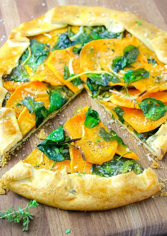 Sweet Potato and Spinach Galette is a simple and delicious, meatless dish. Make this Sweet Potato and Spinach Galette for an easy meal.