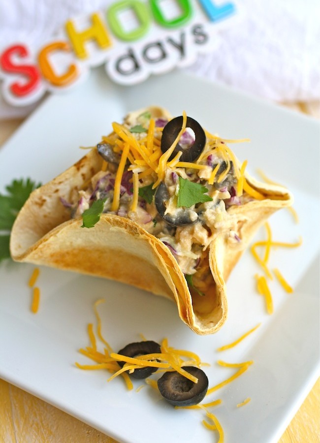 mini tacos bowl filled with jalapeno tuna salad