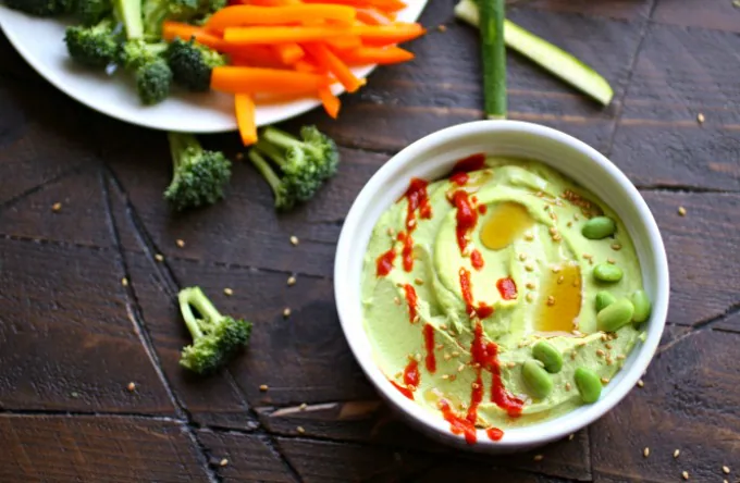All you need for the perfect snack or part of an easy dinner is Spiced Edamame Hummus!