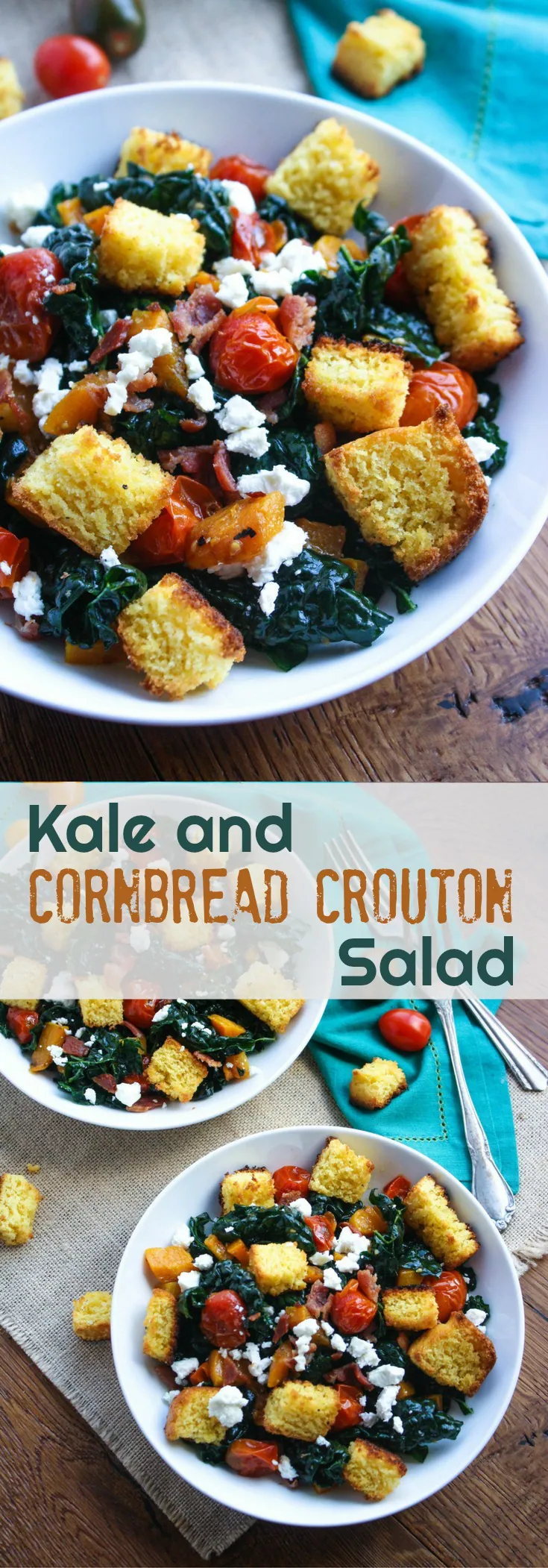 Kale and Cornbread Crouton Salad is welcome, especially after your indulgent Thanksgiving meal! You'll love the cornbread croutons in this salad!