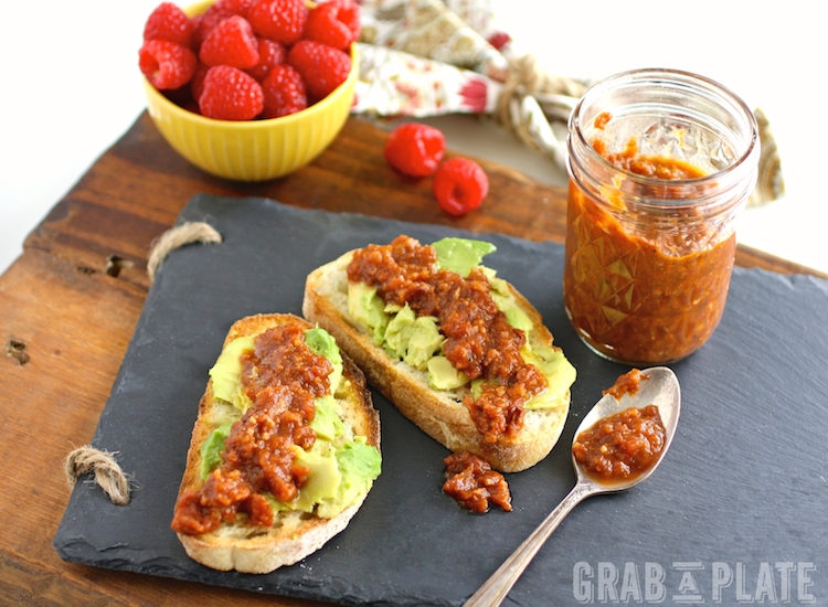 You can enjoy Tomato-Bacon Jam with Avocado Toast anytime, but I love it for breakfast!