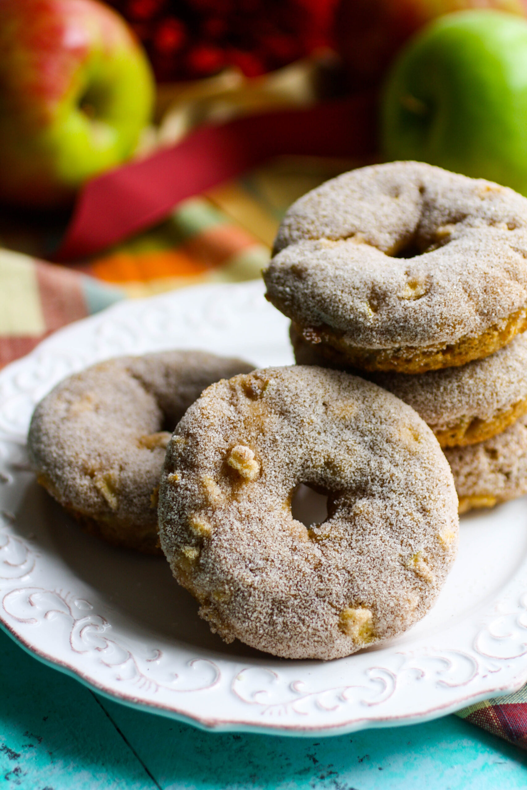 Baked Apple Cinnamon Donuts stacked tall for a great seasonal treat!