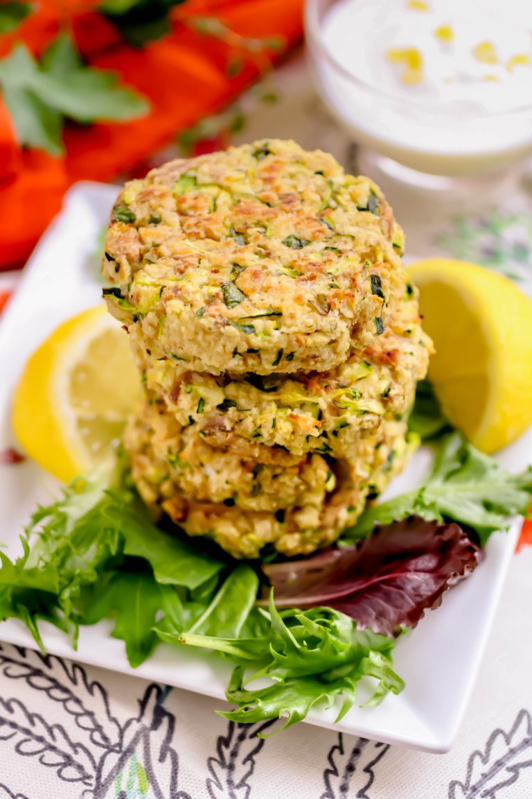 Baked Tuna and Zucchini Cakes with Lemonyogurt Dressing