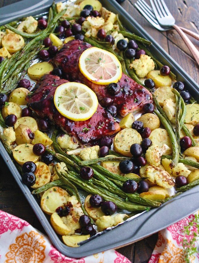 Sheet Pan Blueberry-Balsamic Glazed Salmon is so easy to make, and so delicious, too!