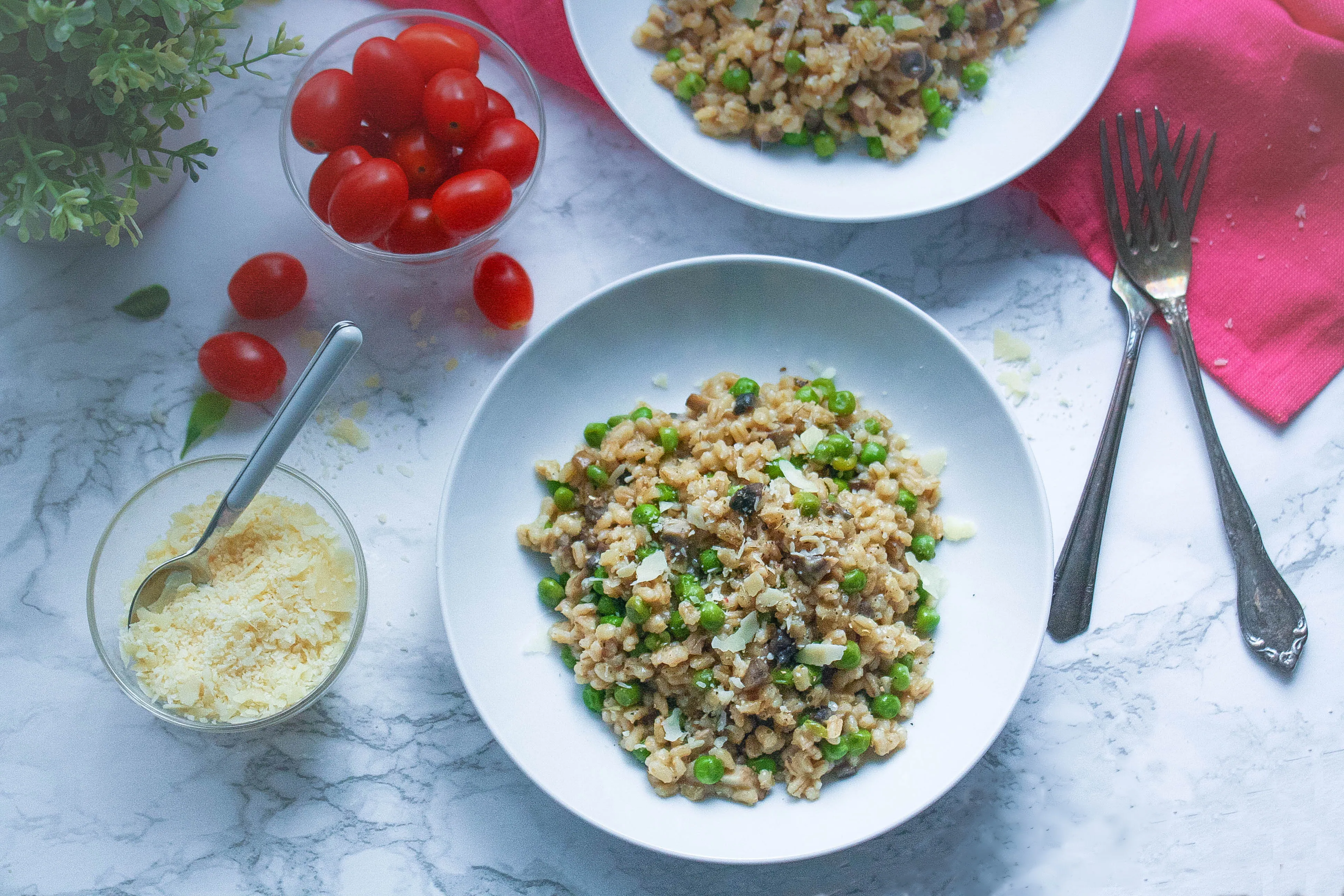 Barley Risotto with Mushrooms and Peas takes things to a new, hearty level! Barley Risotto with Mushrooms and Peas incorporates barley instead of rice for a hearty dish you'll love.