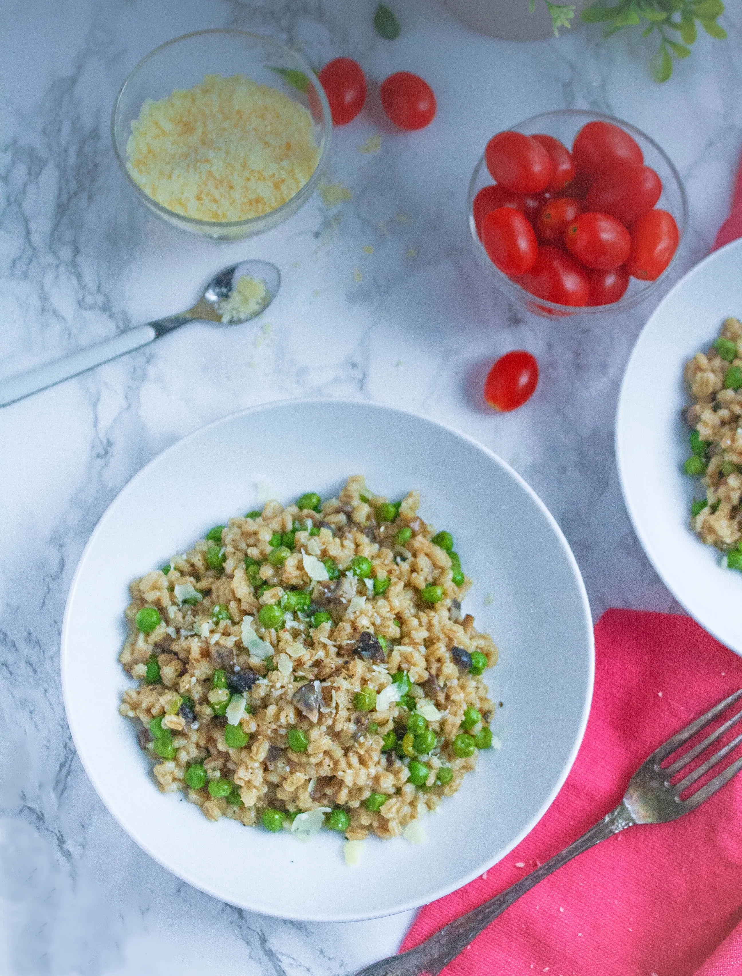 Barley Risotto with Mushrooms and Peas is hearty thanks to the barley. You'll enjoy this Barley Risotto with Mushrooms and Peas any night of the week.