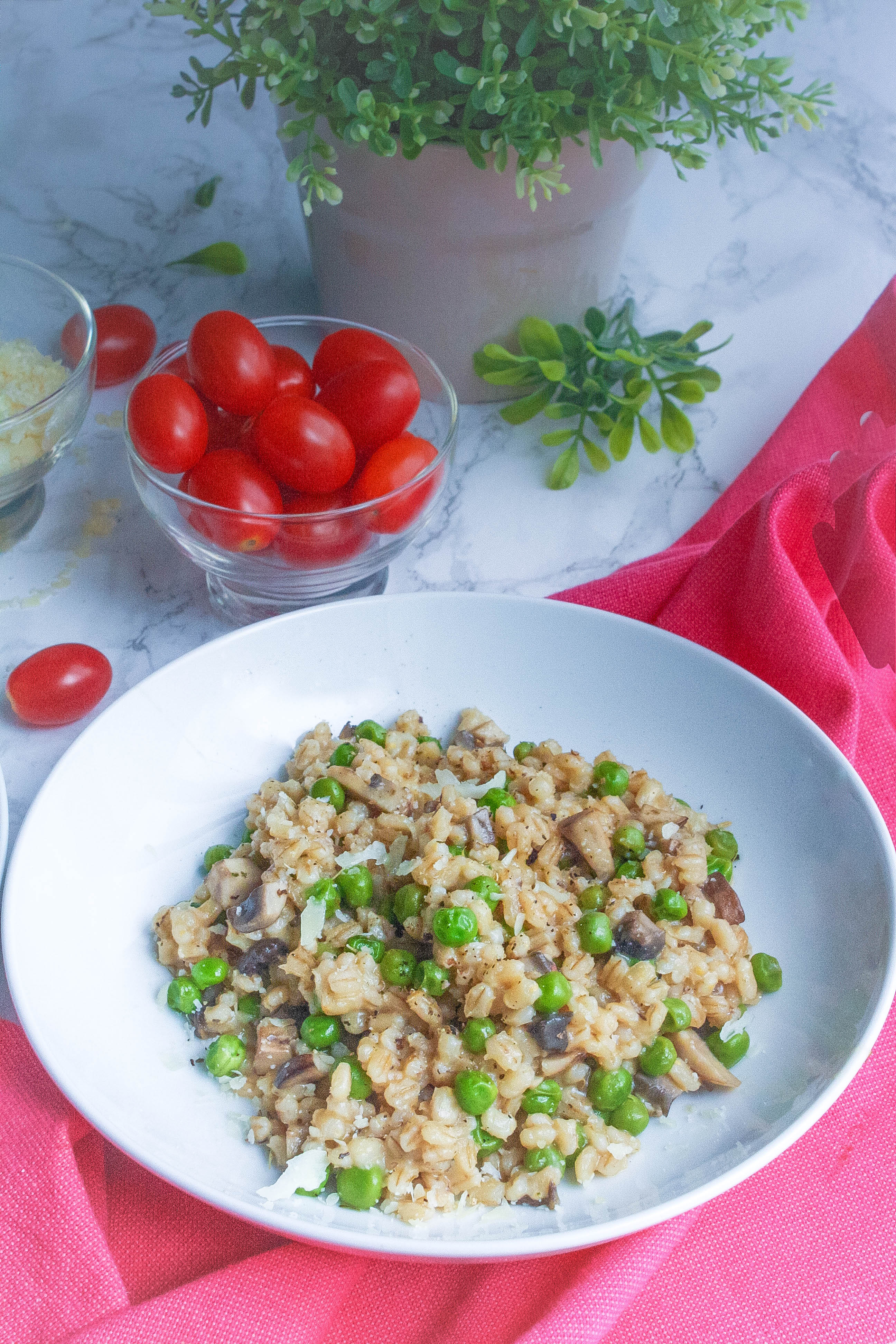 Grab a fork and dig into this delicious Barley Risotto with Mushrooms and Peas. You'll really enjoy how tasty and hearty Barley Risotto with Mushrooms and Peas is!