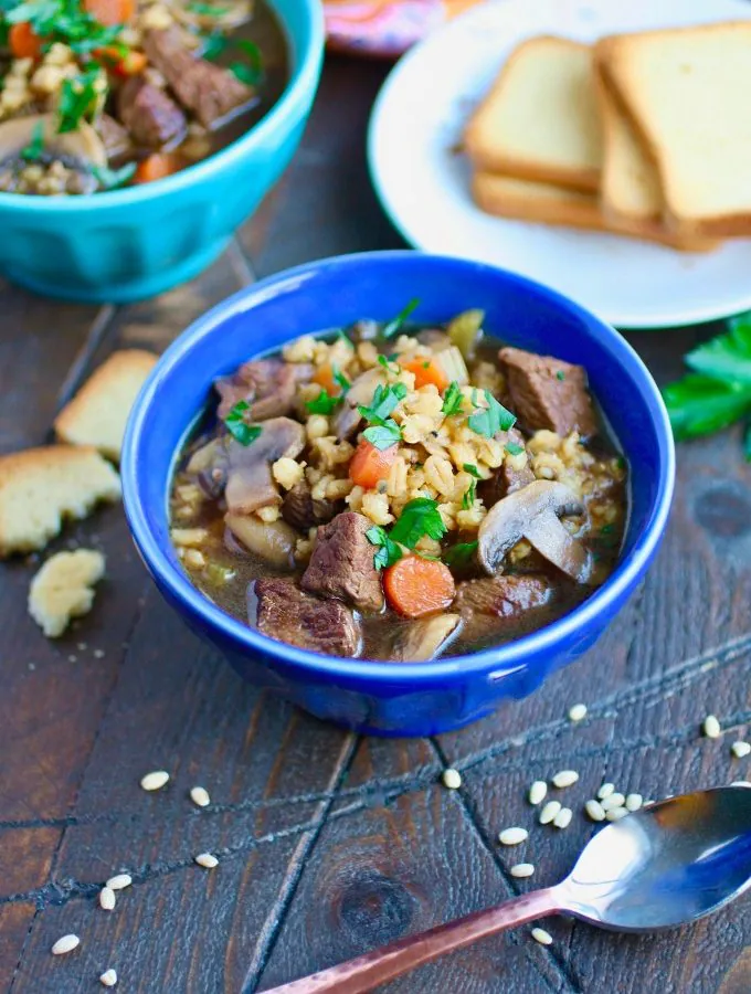 Beef Barley and Mushroom Soup is a classic you'll want to enjoy more than once this winter!