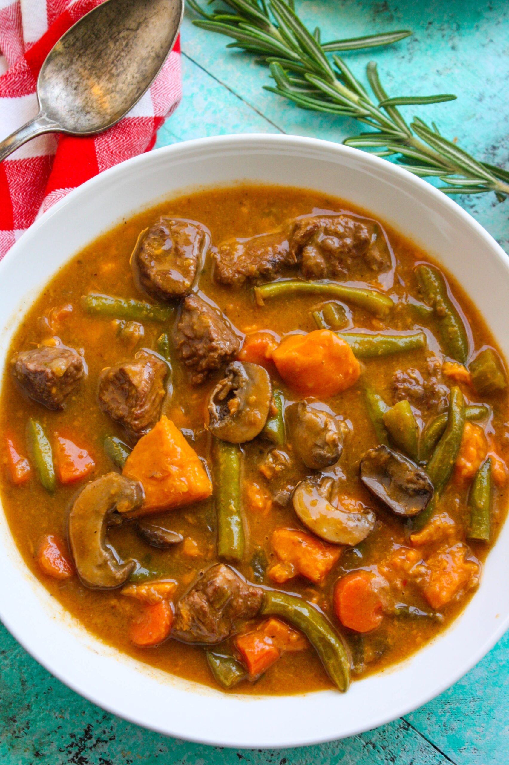 A bowl of Beef Stew with Sweet Potatoes is lovely on a cold night.