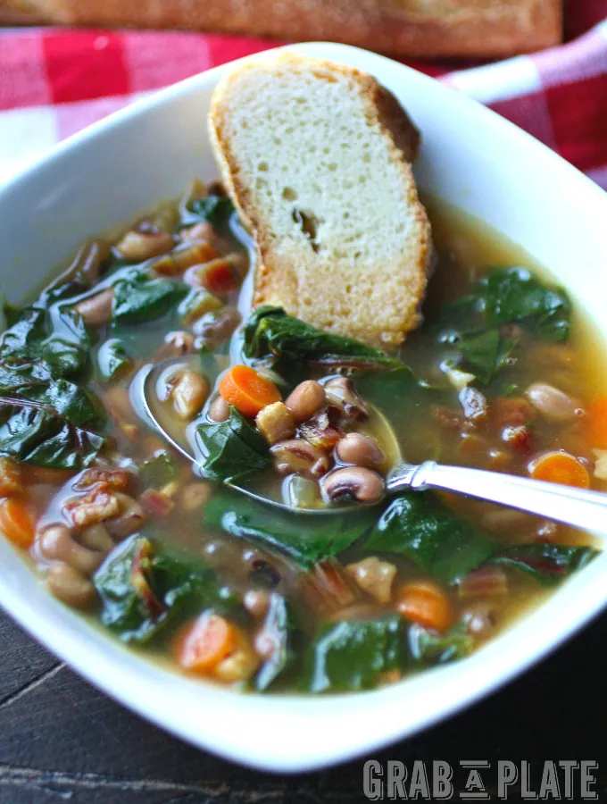 Dig in to a delightful dish, perfect for the new year! Black-Eyed Pea & Swiss Chard Soup with Pancetta is a delight!