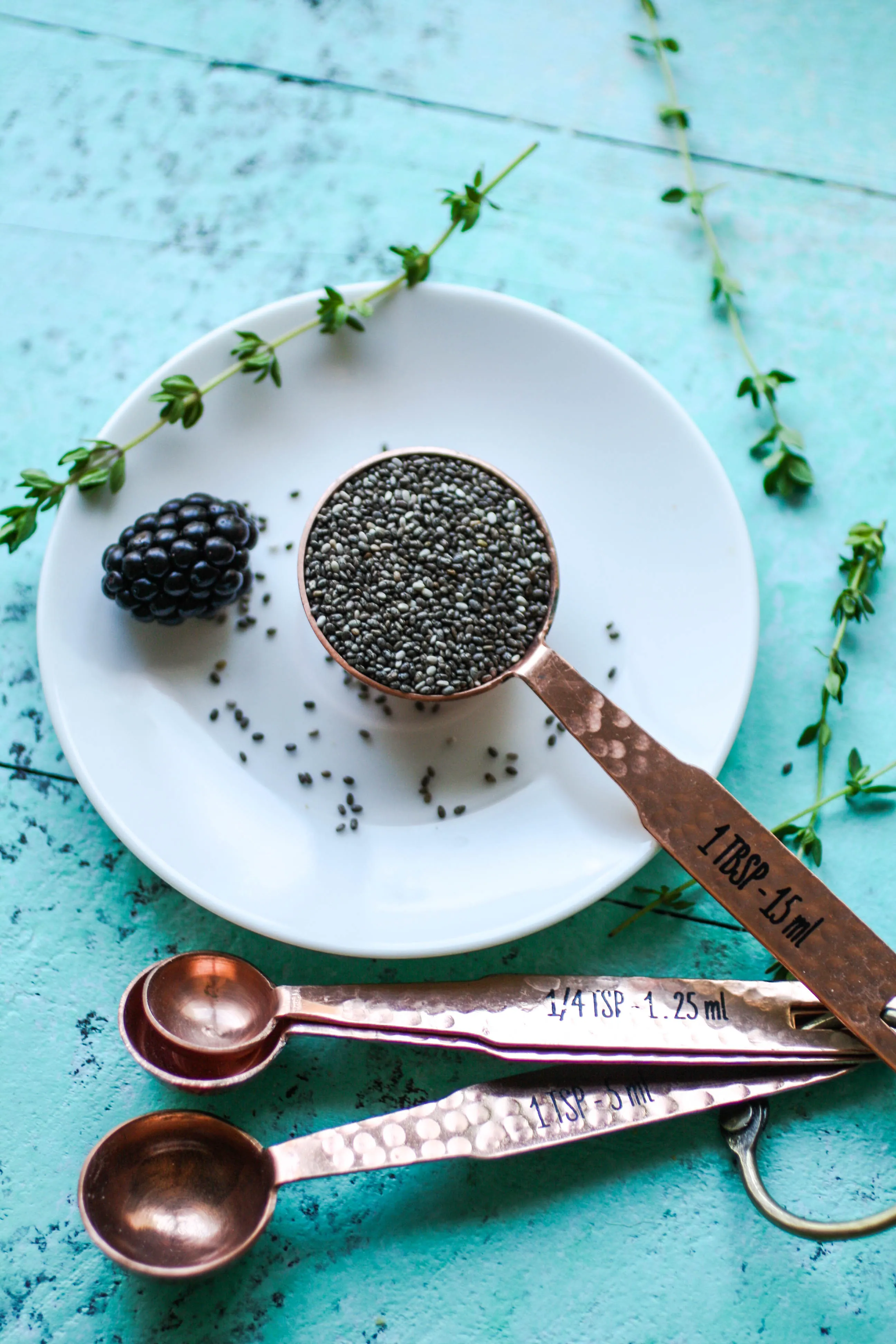 Blackberry-thyme chia seed jam is so easy to make. Blackberry-thyme chia seed jam is deep purple and not too sweet -- you'll love it!