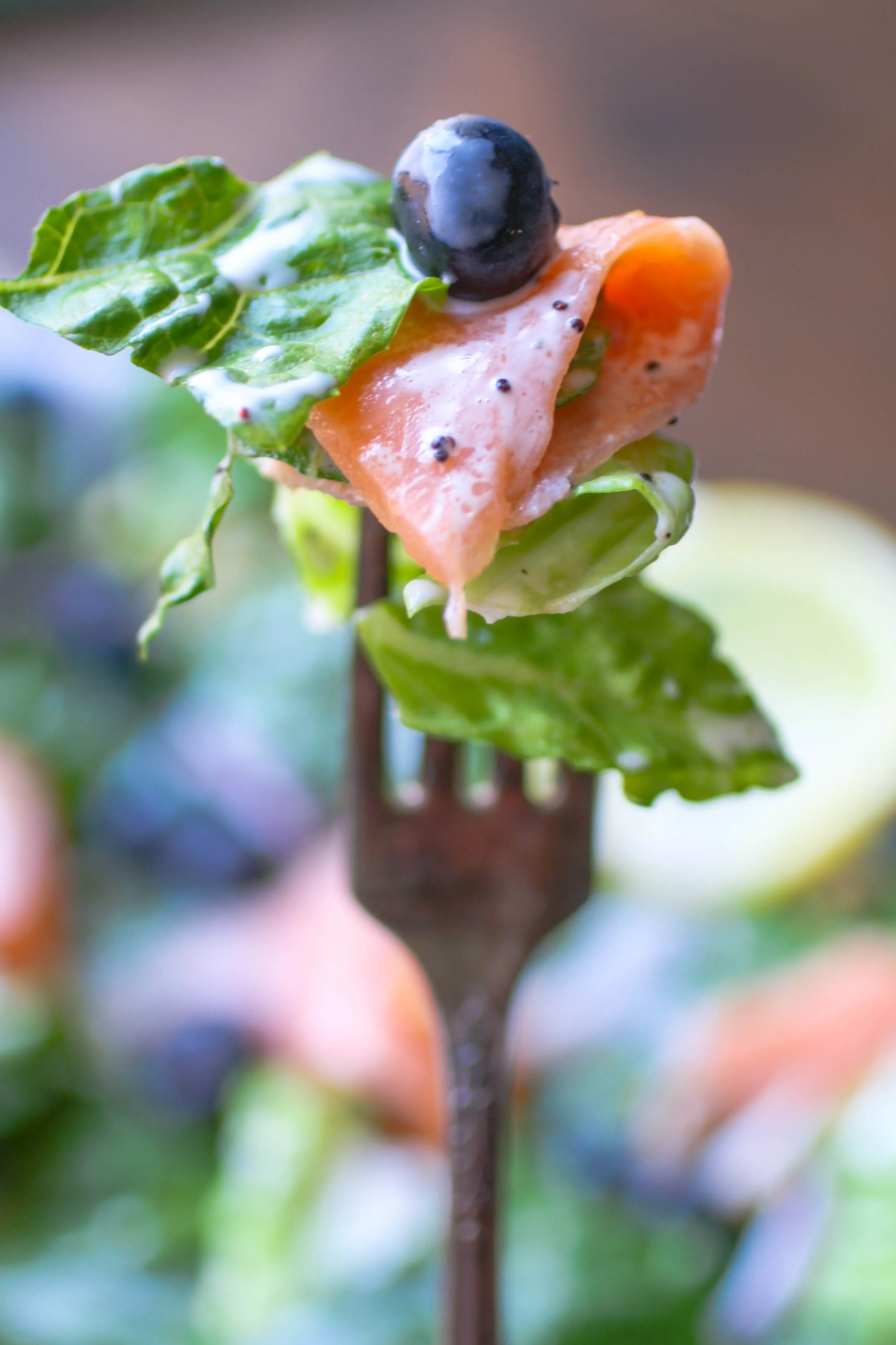 Smoked Salmon Salad with Blueberries and Lemon Poppy Seed Dressing is a delicious summer meal. Each forkful offers delicious flavor!