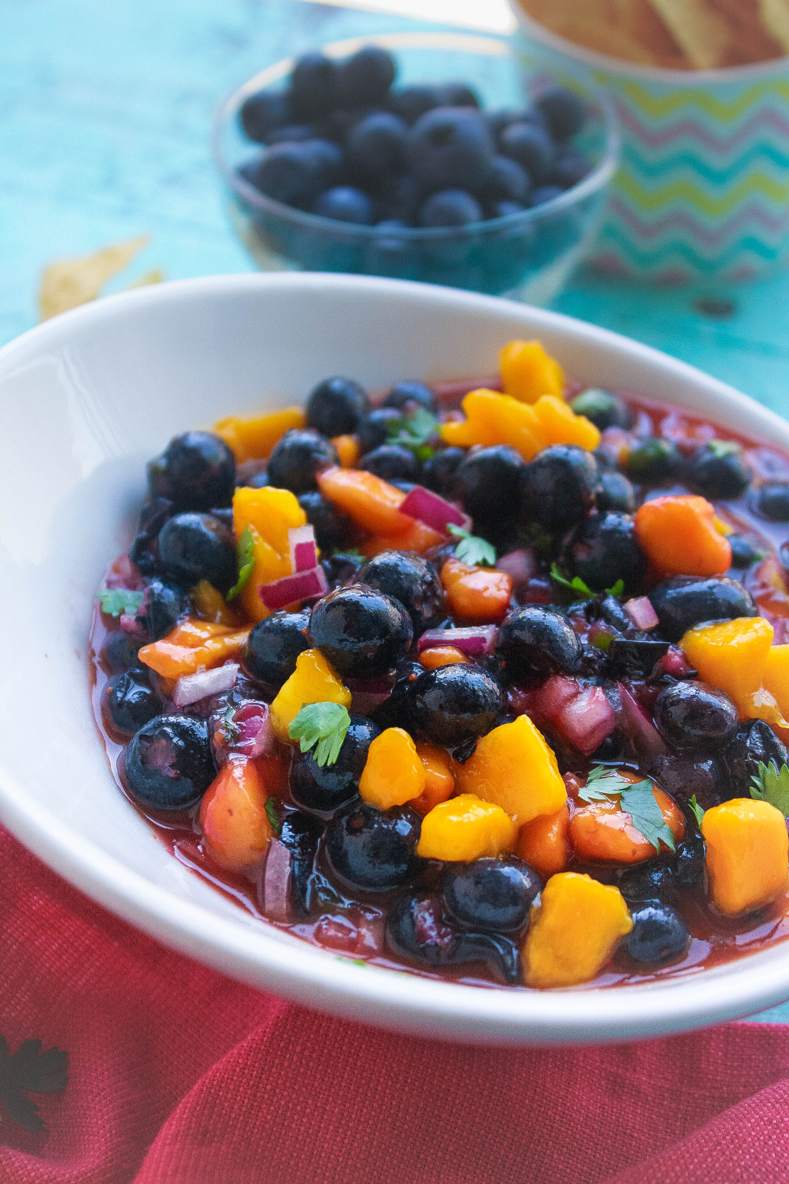 Blueberry-Mango Salsa is a great salsa for snacking on, especially this summer! Snack on Blueberry-Mango Salsa this season for a flavorful treat!
