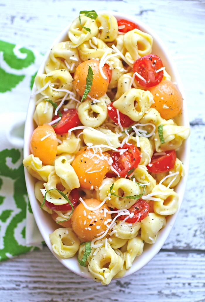 You'll love this summer combo: Chilled Tortellini, Tomato and Melon Salad with Lemon-Mint Dressing