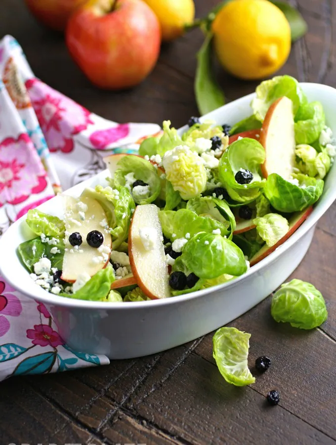 Try a salad that's seasonal, flavorful, and filling! You'll love this recipe for Brussels Sprouts Salad with Apples, Blueberrys & Lemon Vinaigrette!