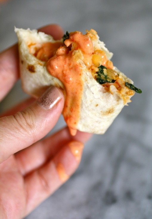 Burritos with Roasted Red Pepper-Ranch Sauce