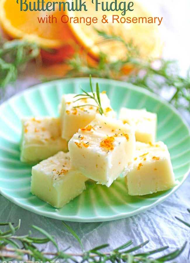 Buttermilk Fudge with Orange & Rosemary is a fun treat for the holidays! This buttermilk fudge is tasty and makes a great gift.