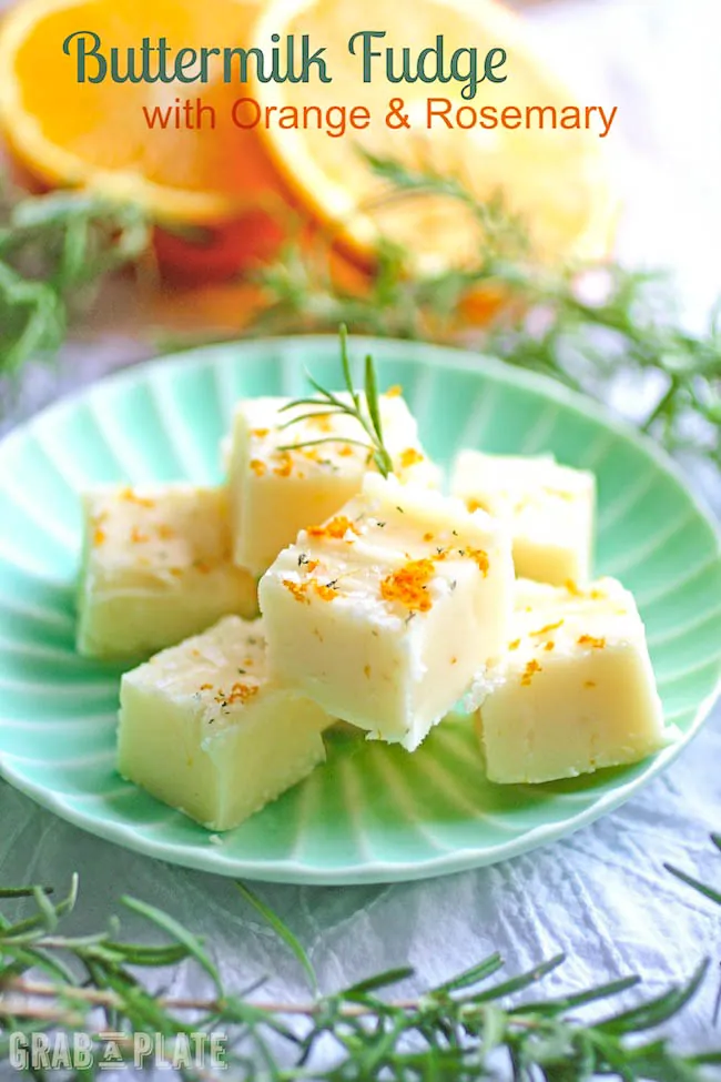 Buttermilk Fudge with Orange & Rosemary is a fun treat for the holidays! This buttermilk fudge is tasty and makes a great gift.