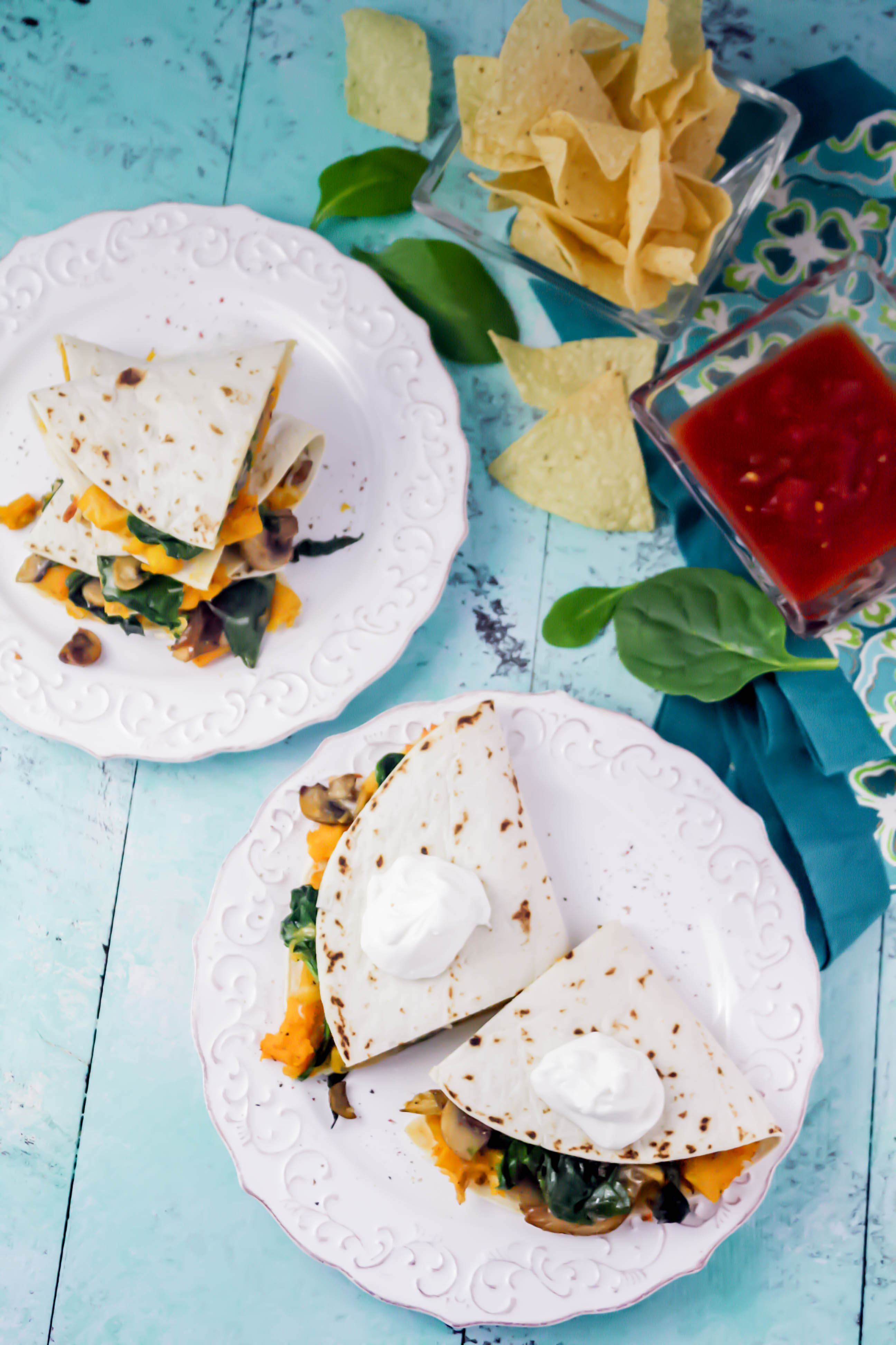 Butternut Squash, Mushroom, Onion, and Spinach Quesadillas are great with guac...or not! Butternut Squash, Mushroom, Onion, and Spinach Quesadillas are easy to make for your next meal.