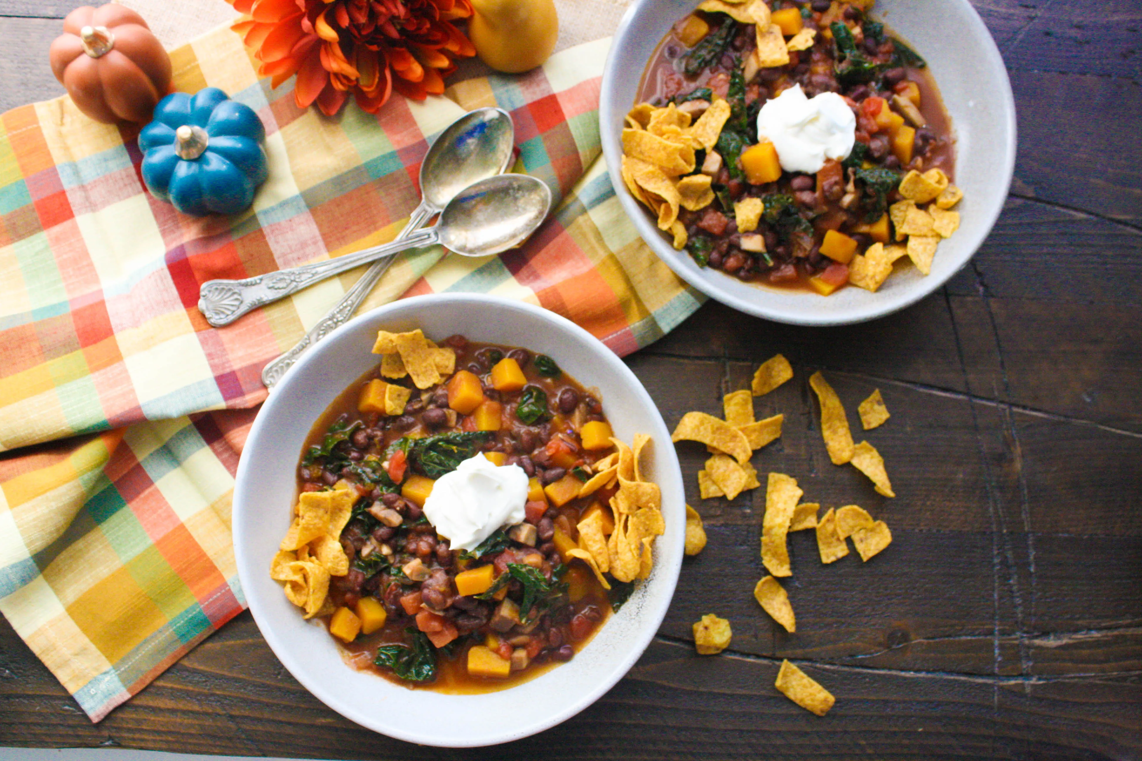 Everyone will love Butternut Squash and Black Bean Chili with Mushrooms & Kale. This recipe for Butternut Squash and Black Bean Chili with Mushrooms & Kale is easy to make, and the result is a tasty meal!