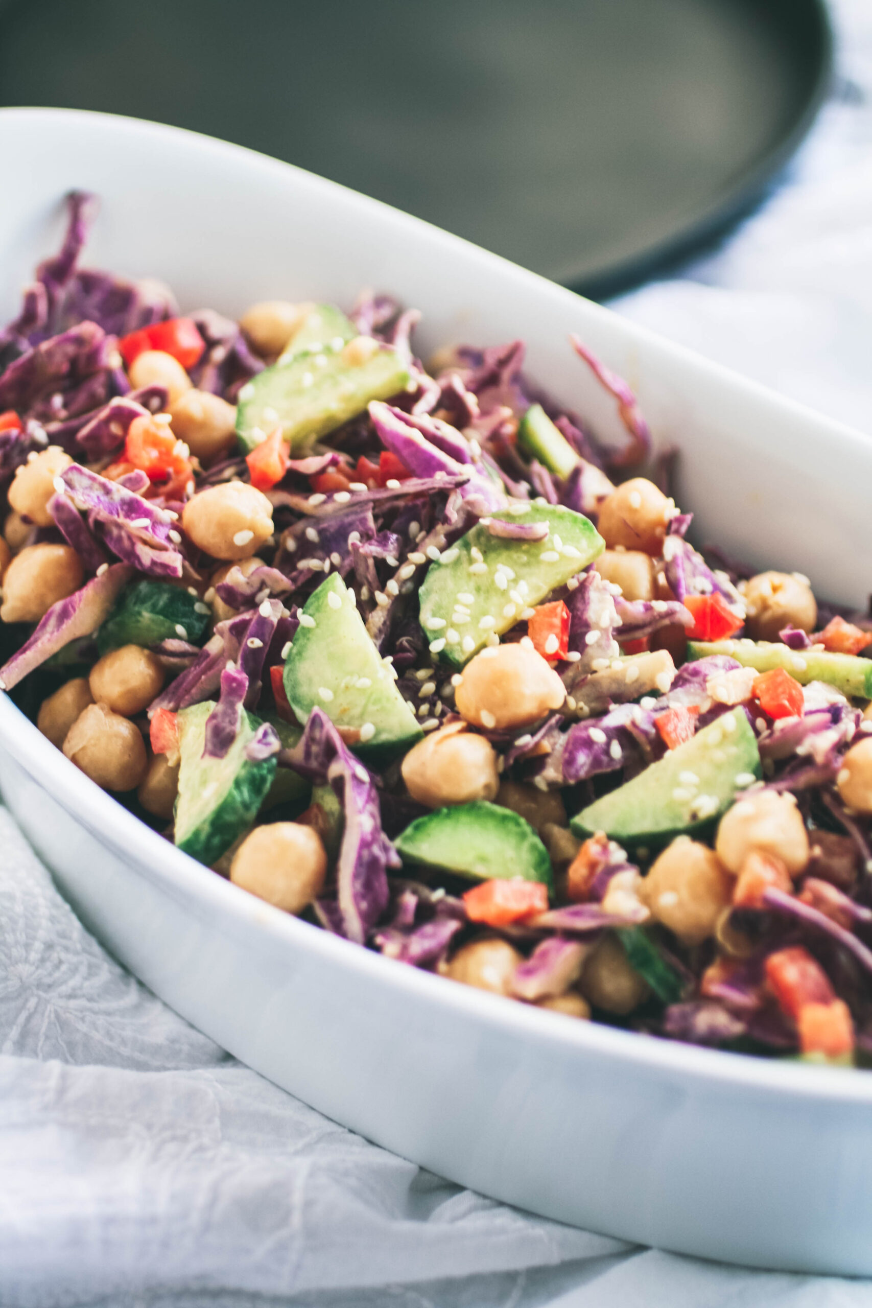 Cabbage and Chickpea Salad in Thai-Style Peanut Dressing is a flavorful, colorful, and crunchy salad that's hearty and so tasty!