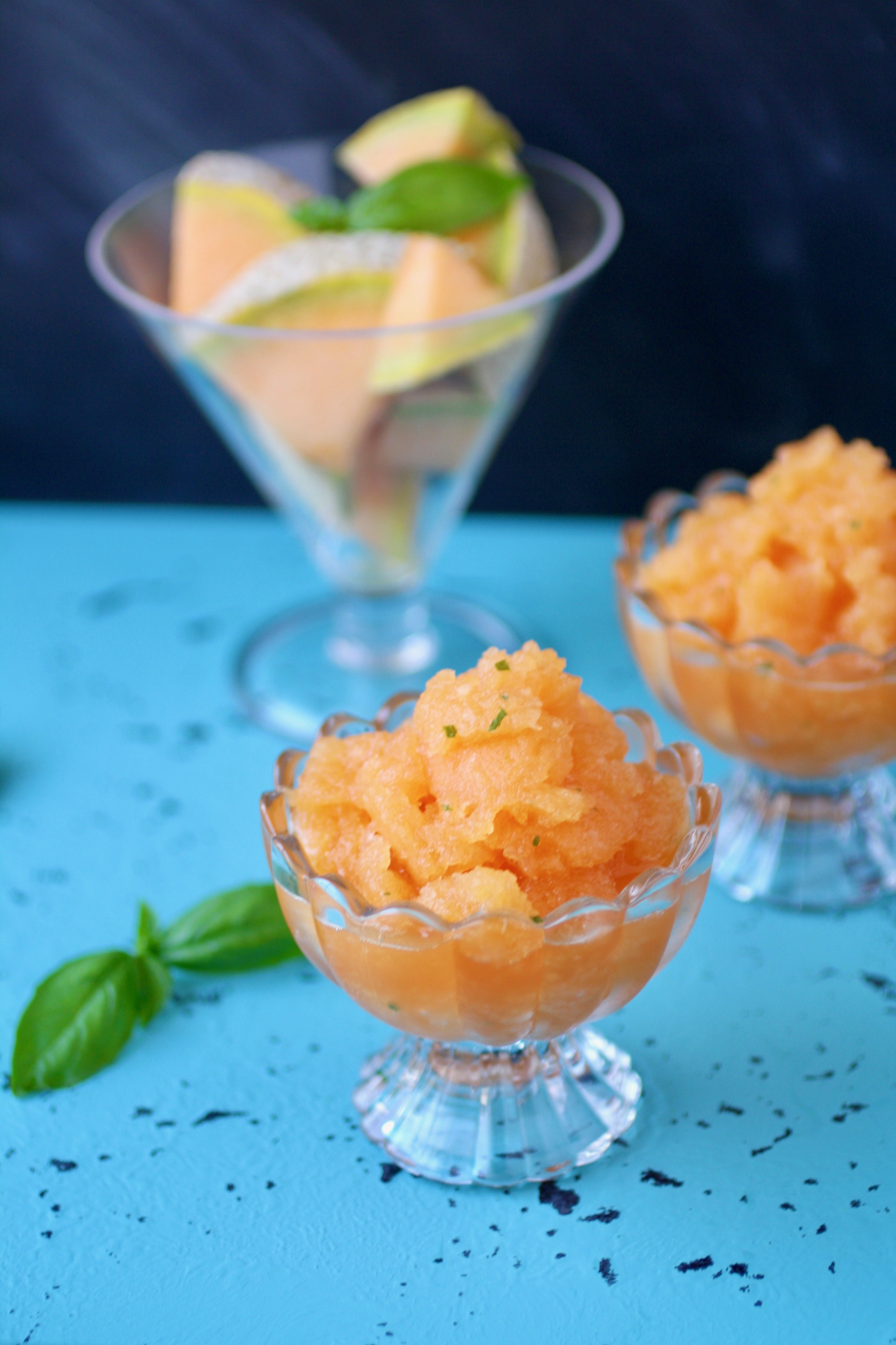 Cantaloupe-Basil Granita is a lovely frozen treat. Cantaloupe-Basil Granita is easy to make and perfect on a hot day.