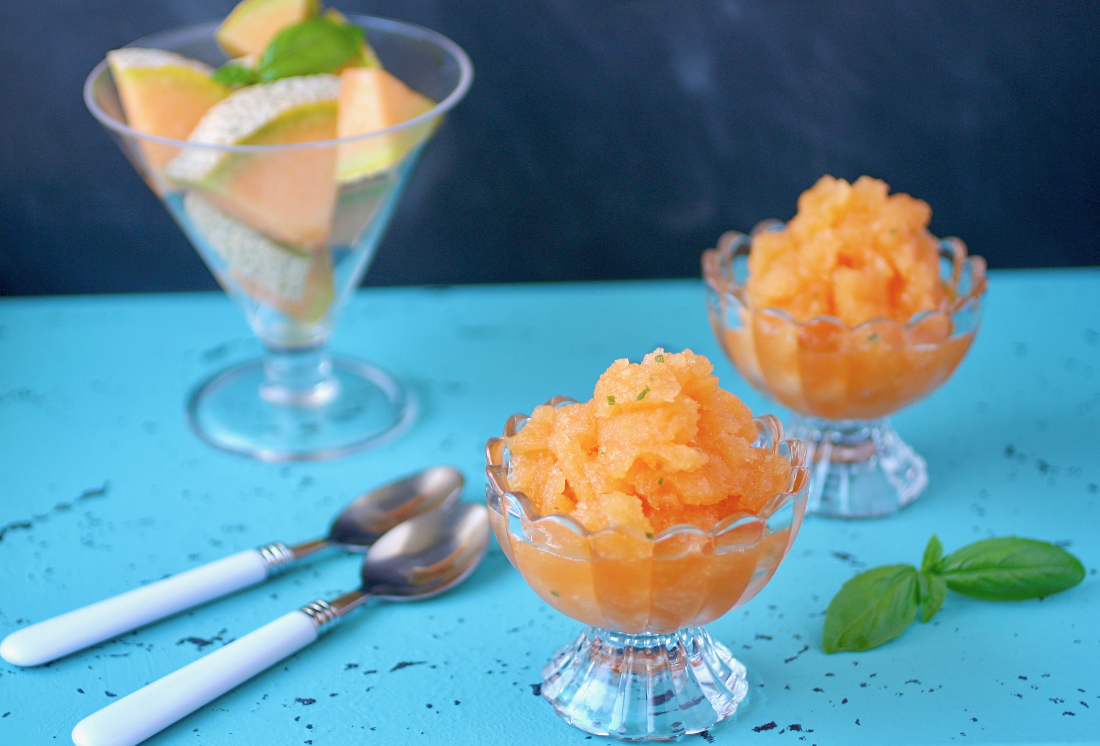 Cantaloupe-Basil Granita is frosty and refreshing for a summer treat. Cantaloupe-Basil Granita is perfect for your next summer gathering.
