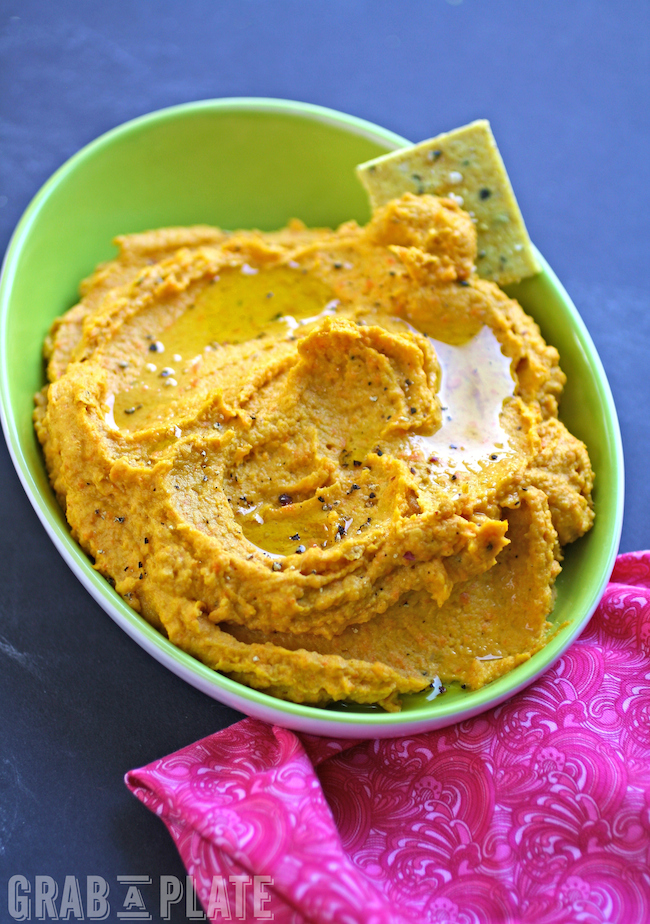 Carrot Hummus and Curried Hemp Seed Crackers