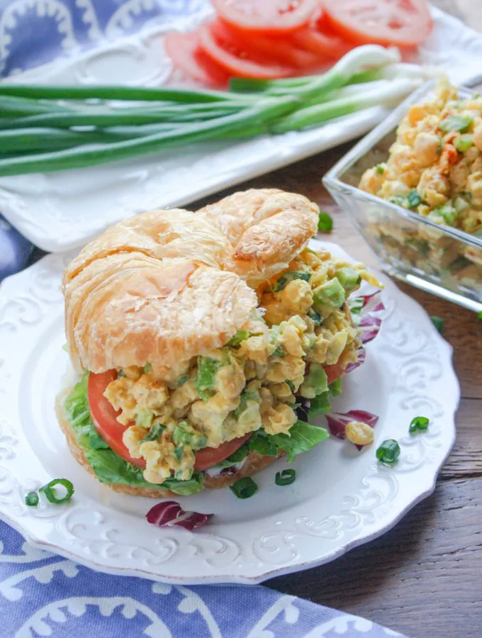 Chickpea Salad Sandwiches are a tasty, meatless option for parties or lunch. These vegetarian sandwiches are so tasty!