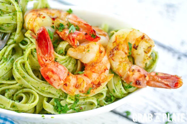 Chimichurri Pasta with Grilled Spicy Shrimp is a delightful, light dish. You'll love the color and flavor in Chimichurri Pasta with Grilled Spicy Shrimp.