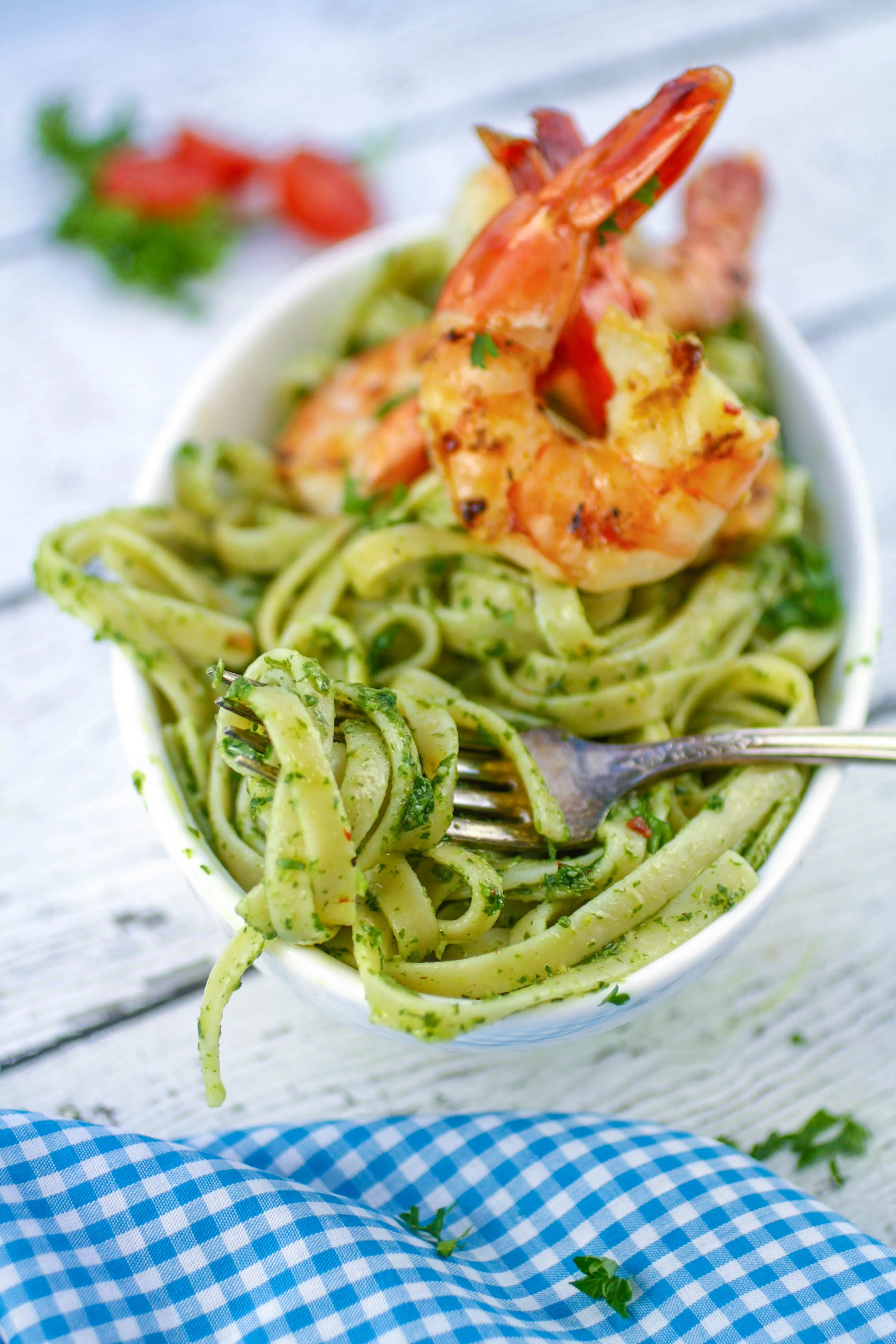 Chimichurri Pasta with Grilled Spicy Shrimp is a delight any night of the week. Enjoy Chimichurri Pasta with Grilled Spicy Shrimp for your next meal.