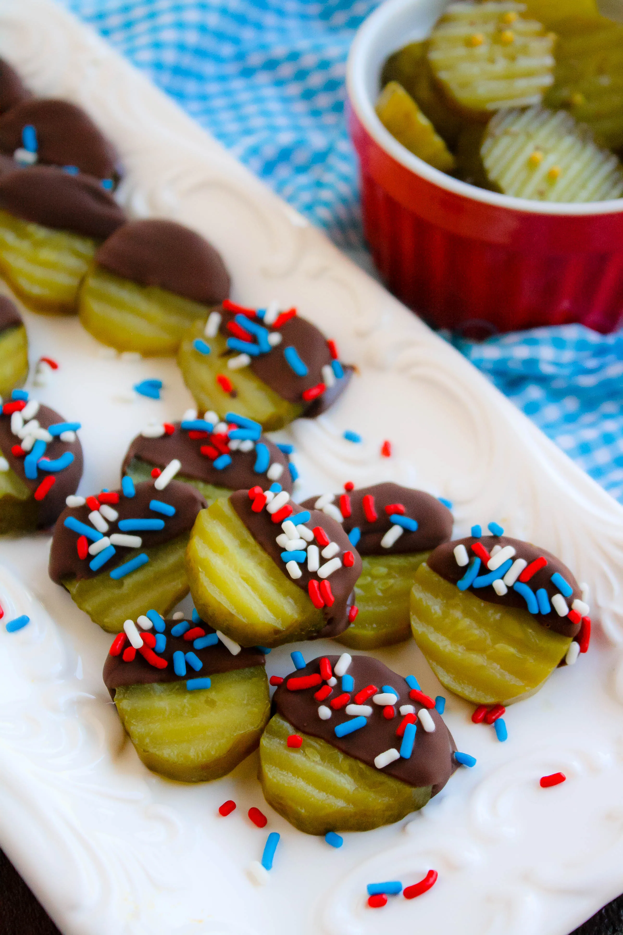 Chocolate Covered Pickles with Homemade Magic Shell make a fun treat! You'll love these Chocolate Covered Pickles with Homemade Magic Shell for a special treat.