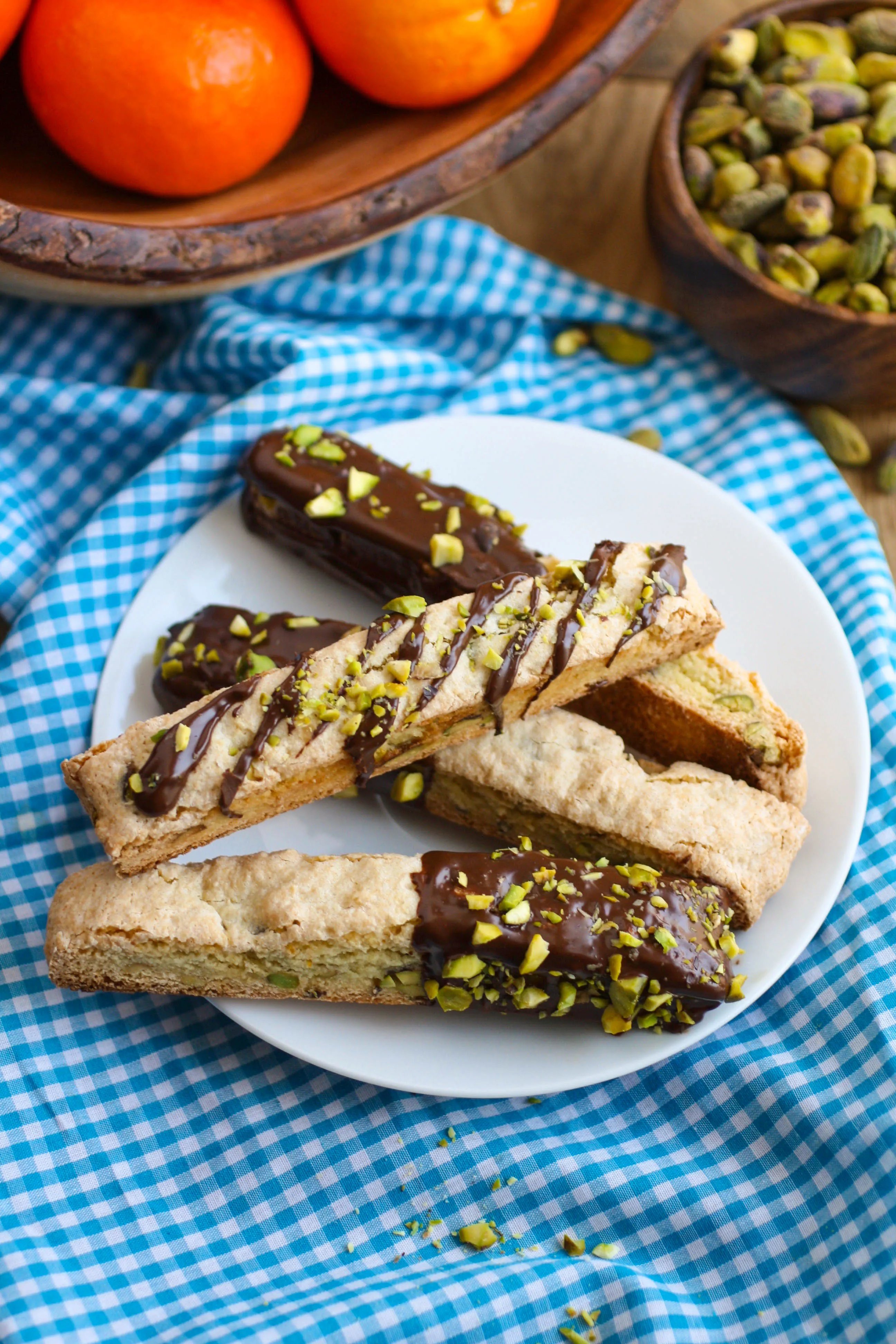 Chocolate-Espresso Dipped Orange and Pistachio Biscotti are a fabulous Italian-style cookie you'll love. These cookies are perfect with coffee or a glass of milk!