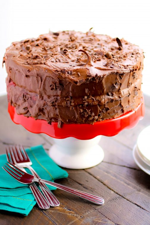 Chocolate Salad Dressing Cake with Cherries and Chocolate Buttercream