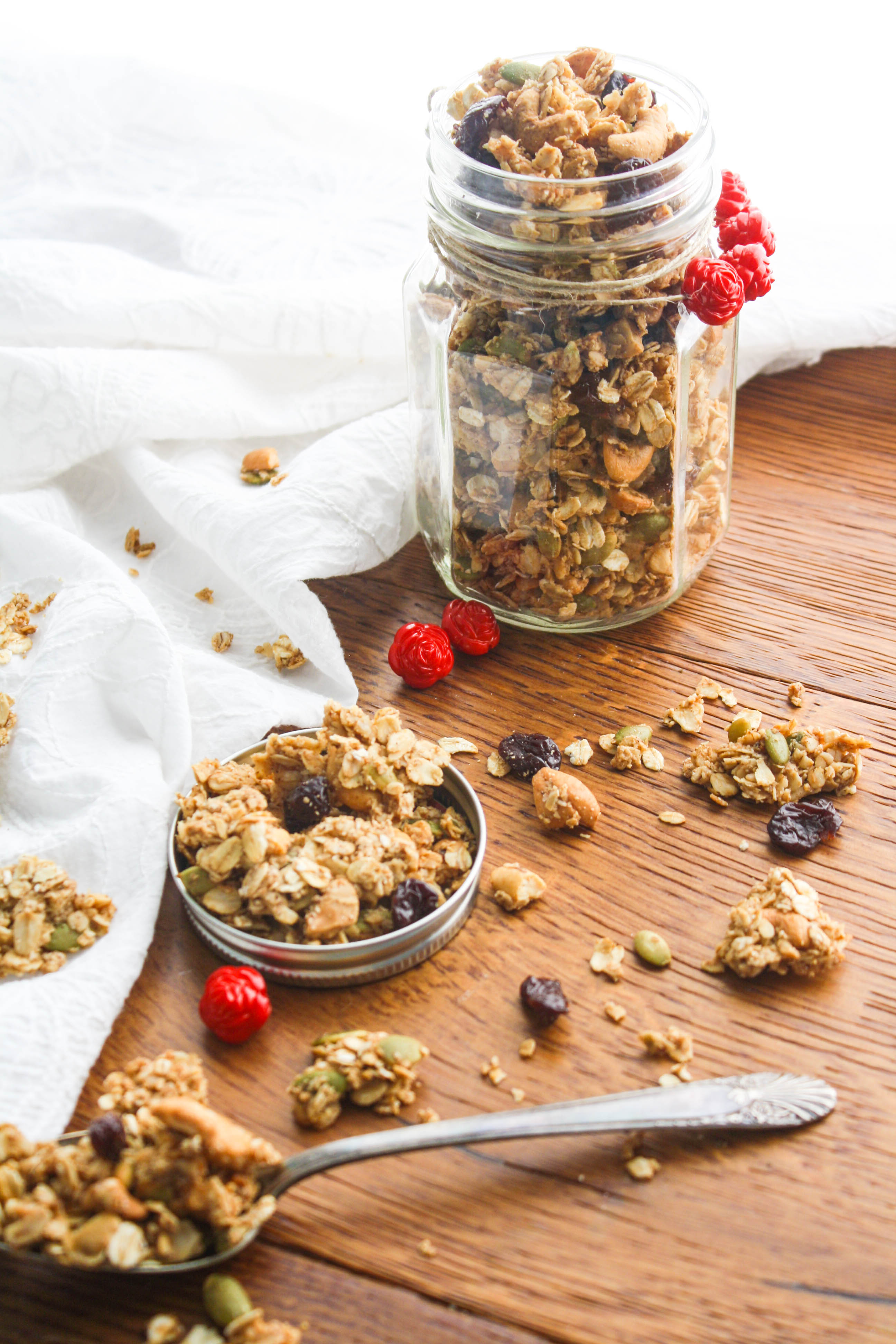 Chunky Cherry-Chai Granola is a wonderful homemade treat! You'll love this homemade granola to munch on, or to give as a homemade gift.
