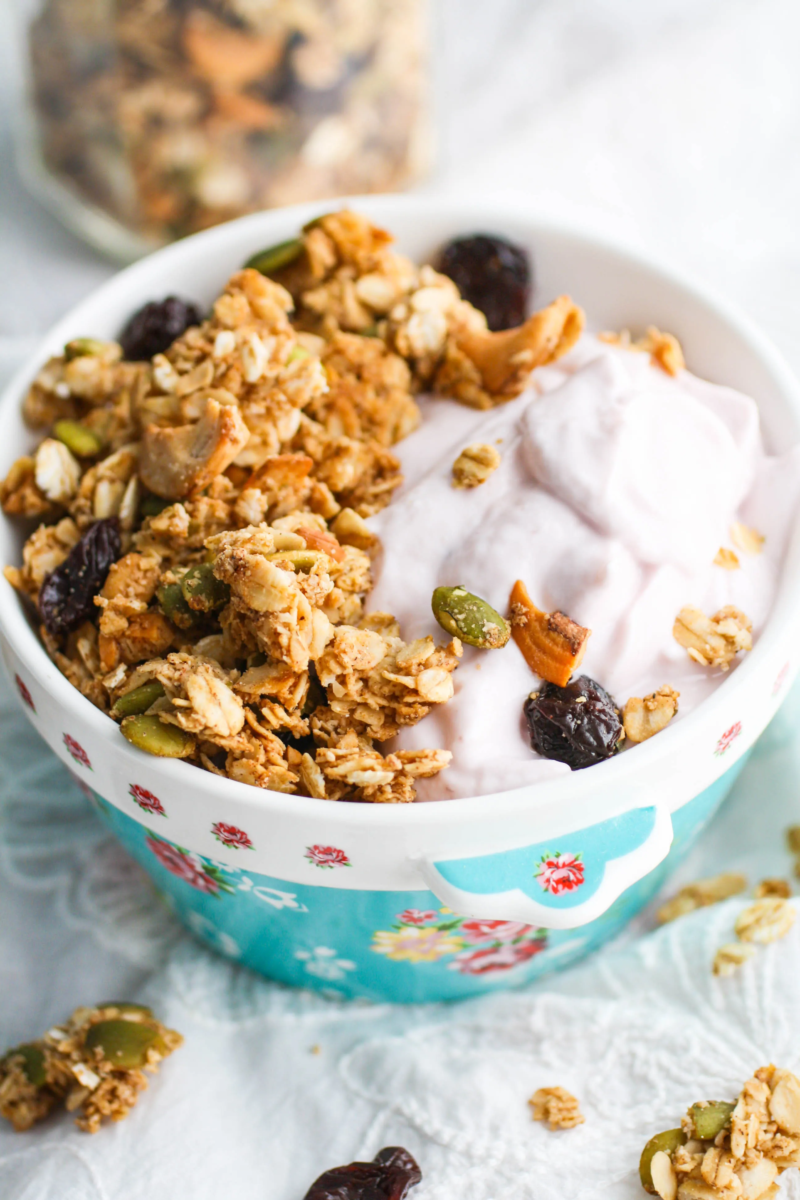 Chunky Cherry-Chai Granola is the perfect granola for the fall and winter seasons. You'll love this homemade granola for eating with all sorts of things!