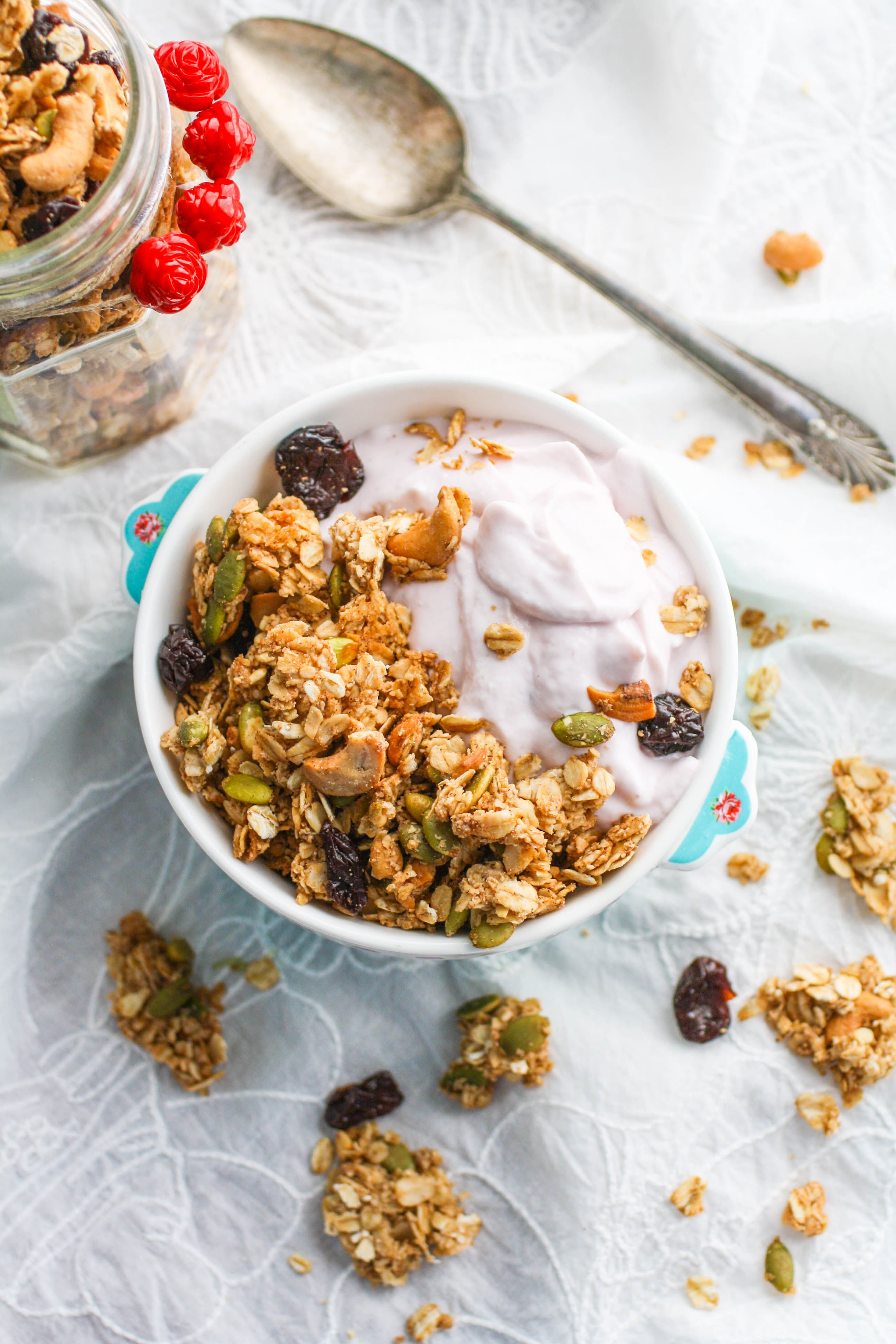 Chunky Cherry-Chai Granola is a wonderful addition to your morning meal. You'll love this homemade granola and how easy it is to make.