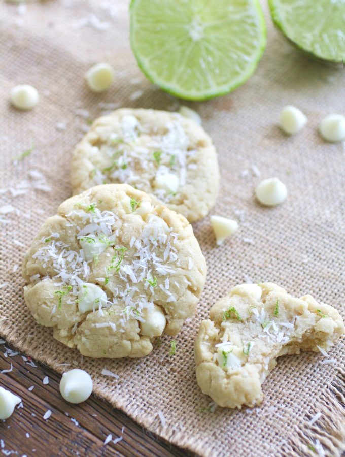 Coconut-Lime White Chocolate Chip Cookies are like a taste of the tropics. They're a fun treat to usher in the spring season!