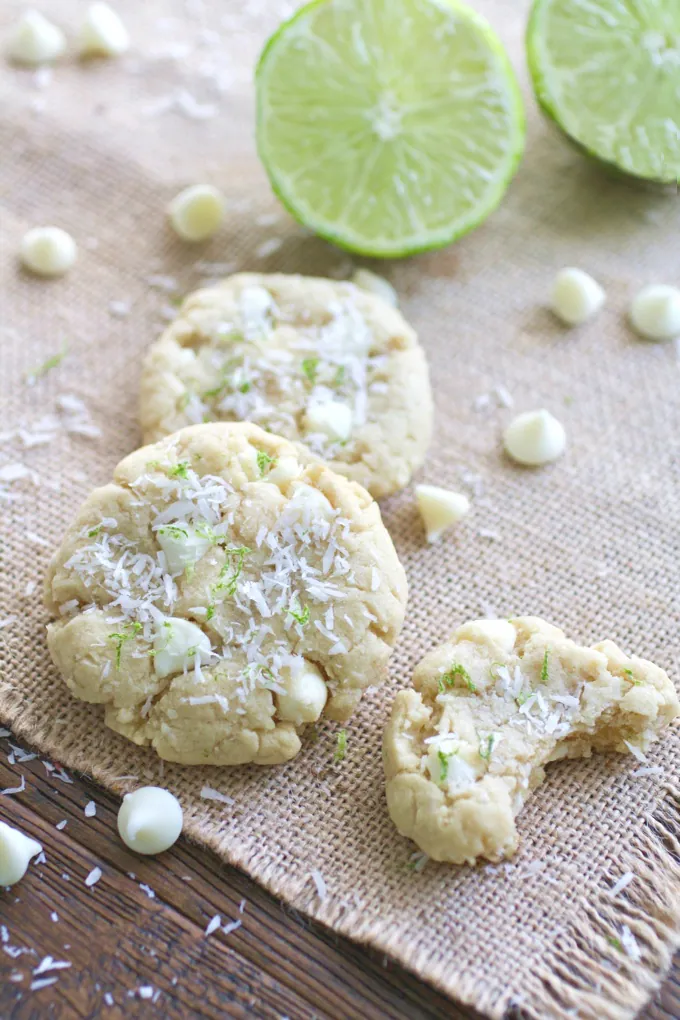 Coconut-Lime White Chocolate Chip Cookies are like a taste of the tropics. They're a fun treat to usher in the spring season!