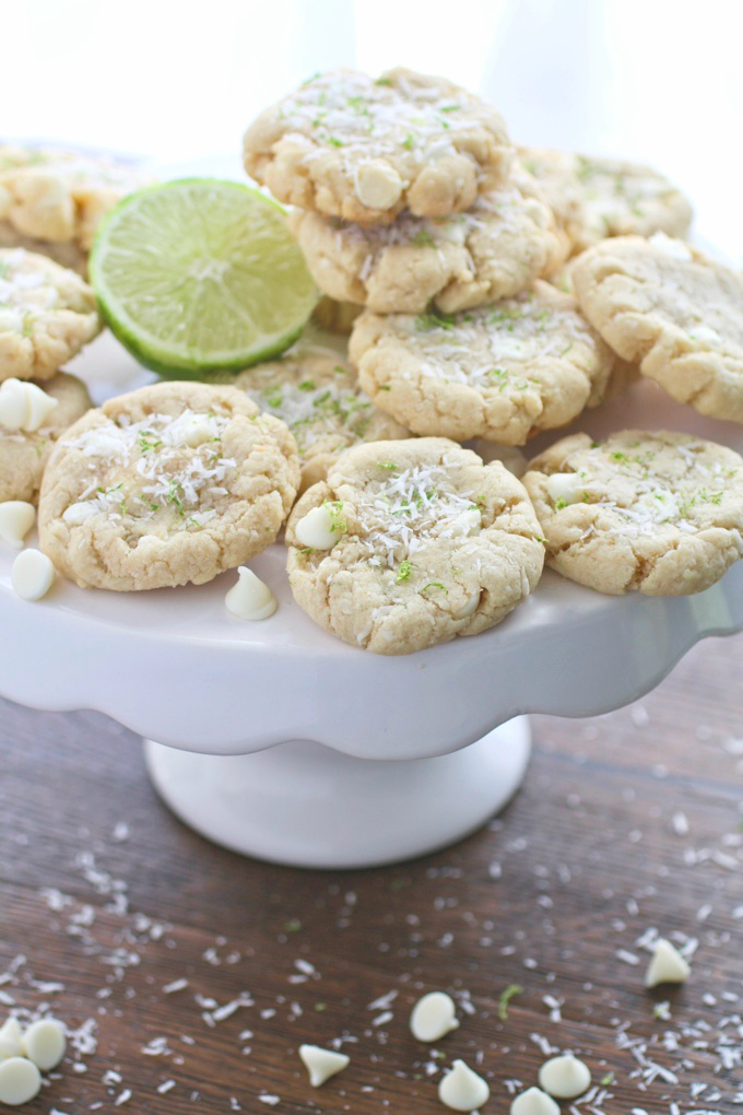 Coconut-Lime White Chocolate Chip Cookies easily pile high for a tropical-like cookie treat! You'll enjoy sharing these cookies!