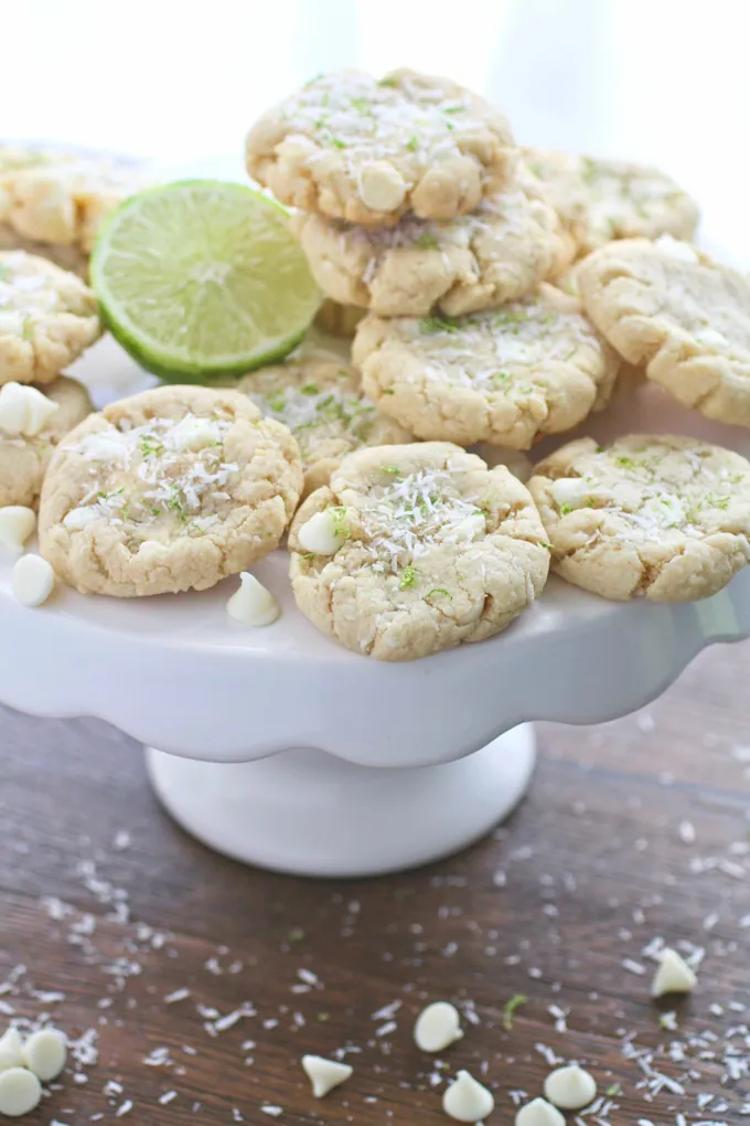 Coconut-Lime White Chocolate Chip Cookies easily pile high for a tropical-like cookie treat! You'll enjoy sharing these cookies!