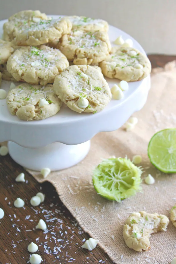Coconut-Lime White Chocolate Chip Cookies are just what you need to to bring on spring! You'll love these fun cookies!