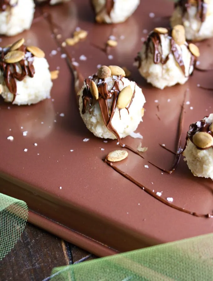 You'll love these Chocolate-Drizzled Maple Coconut Caramel Macaroons!