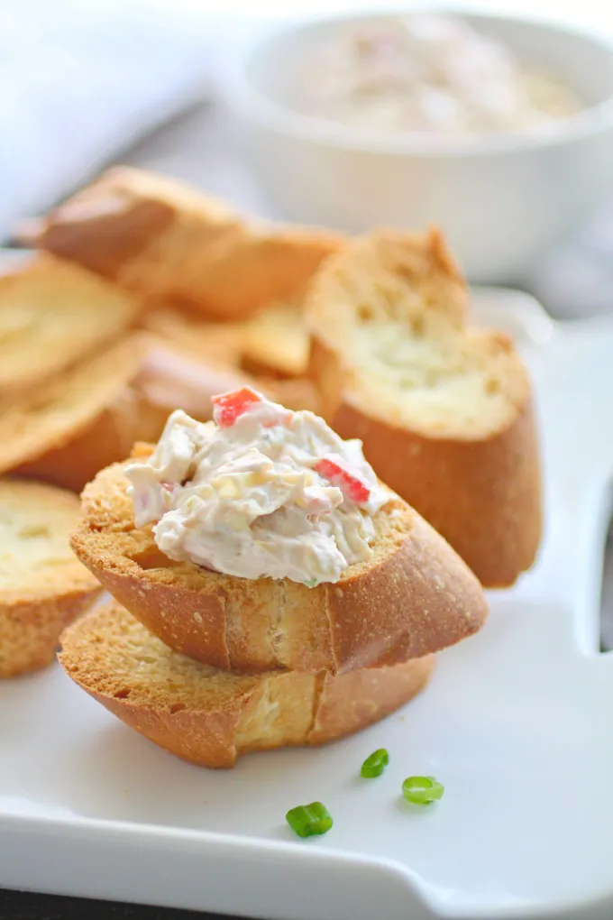 Creamy Artichoke and Roasted Red Pepper Spread is perfect for parties and so easy to make!