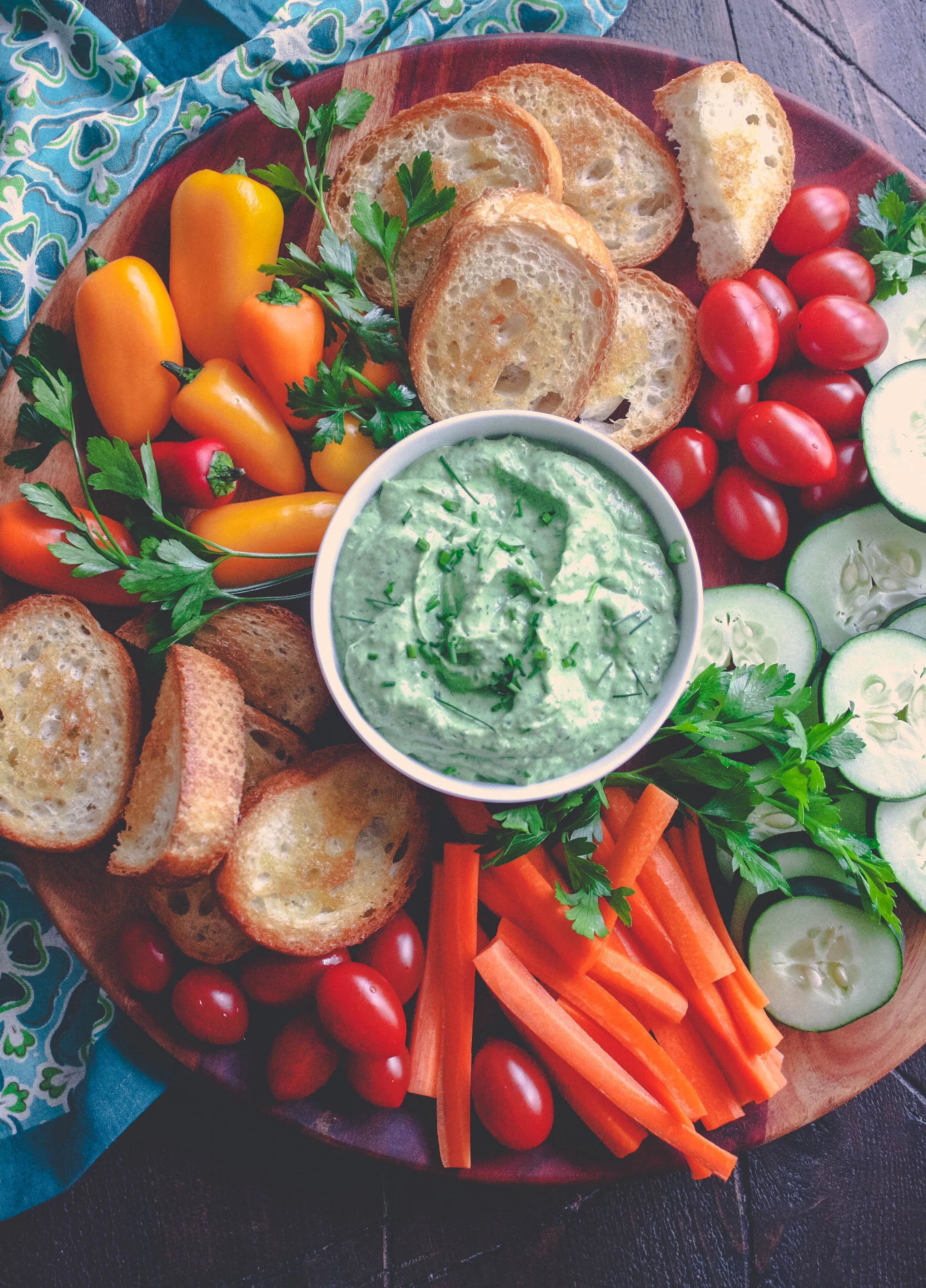 Creamy Green Goddess Dip is fresh and fun for an anytime snack. Creamy Green Goddess Dip makes a fun and festive snack.